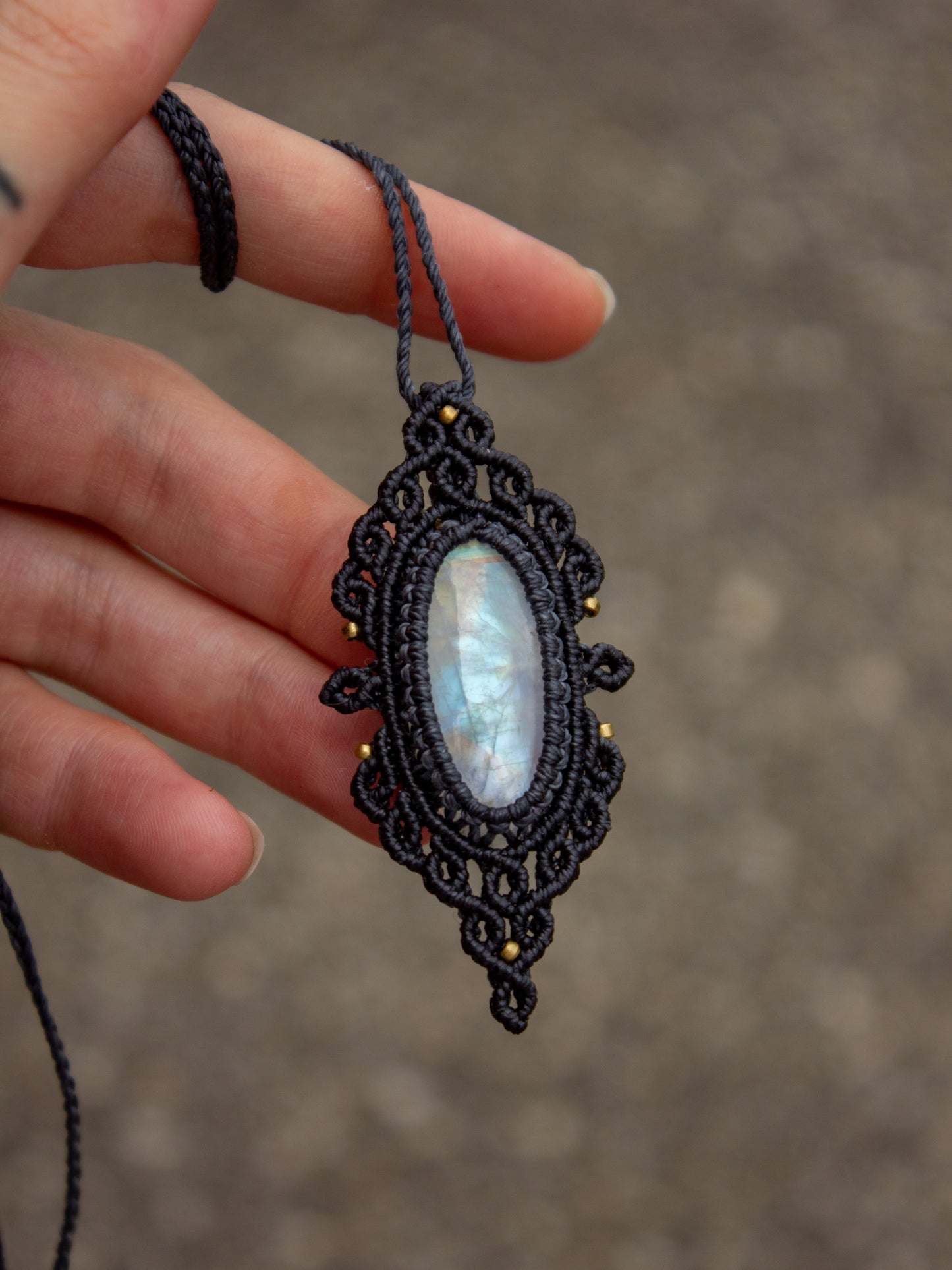 Rainbow Moonstone macrame necklace