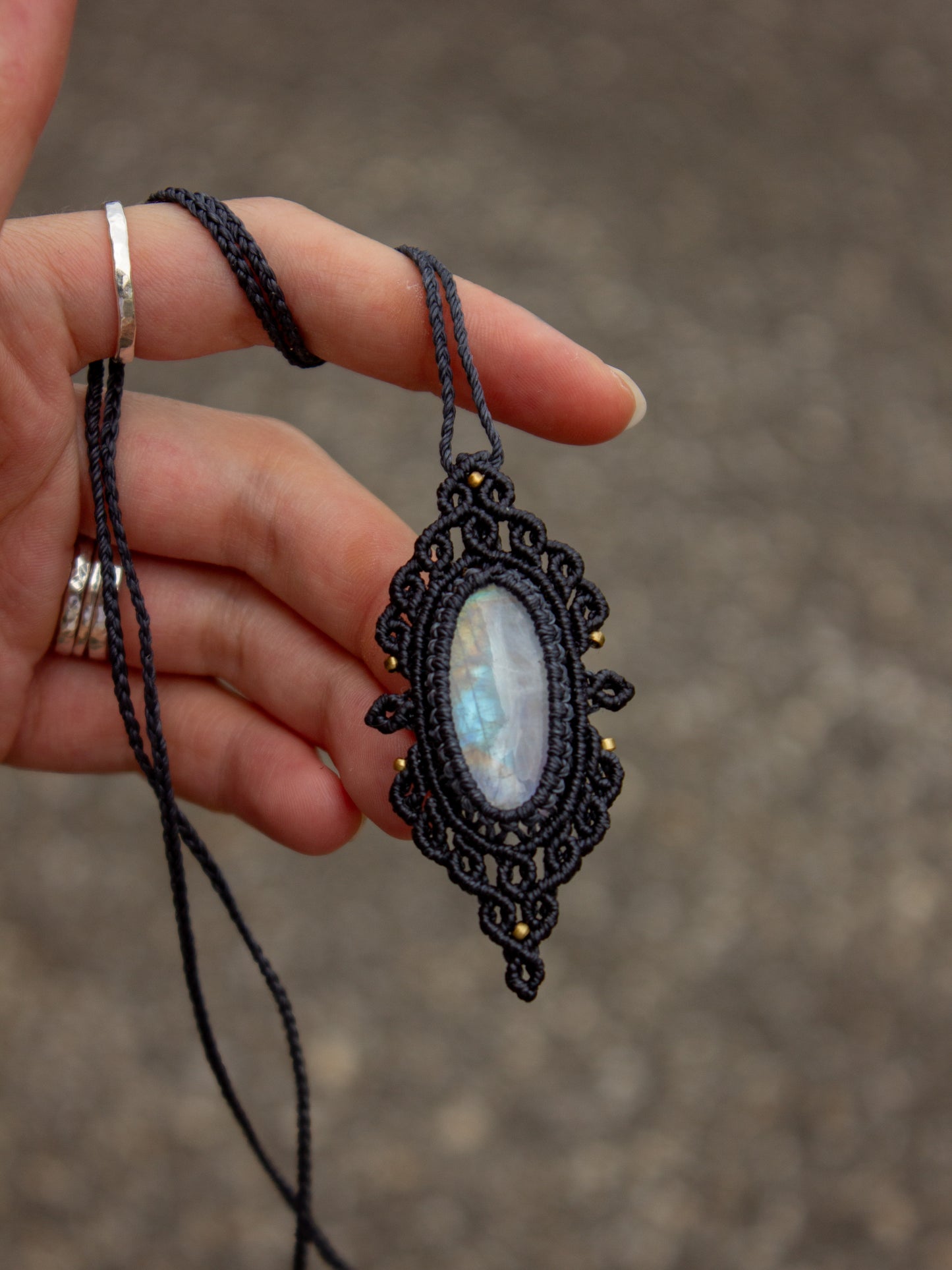 Rainbow Moonstone macrame necklace