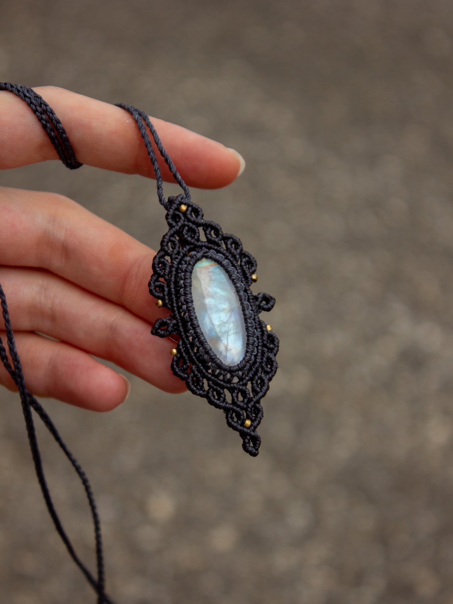 Rainbow Moonstone macrame necklace
