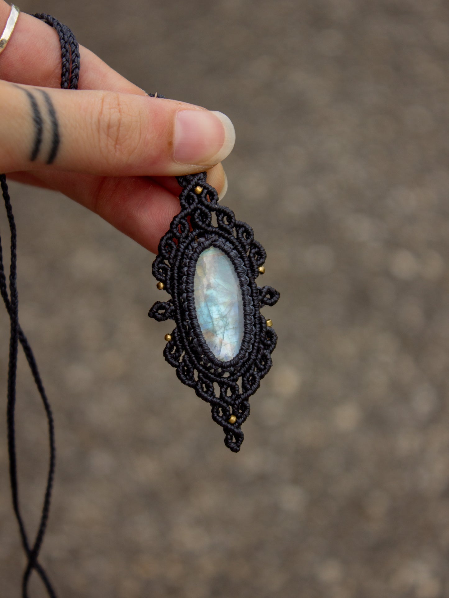 Rainbow Moonstone macrame necklace