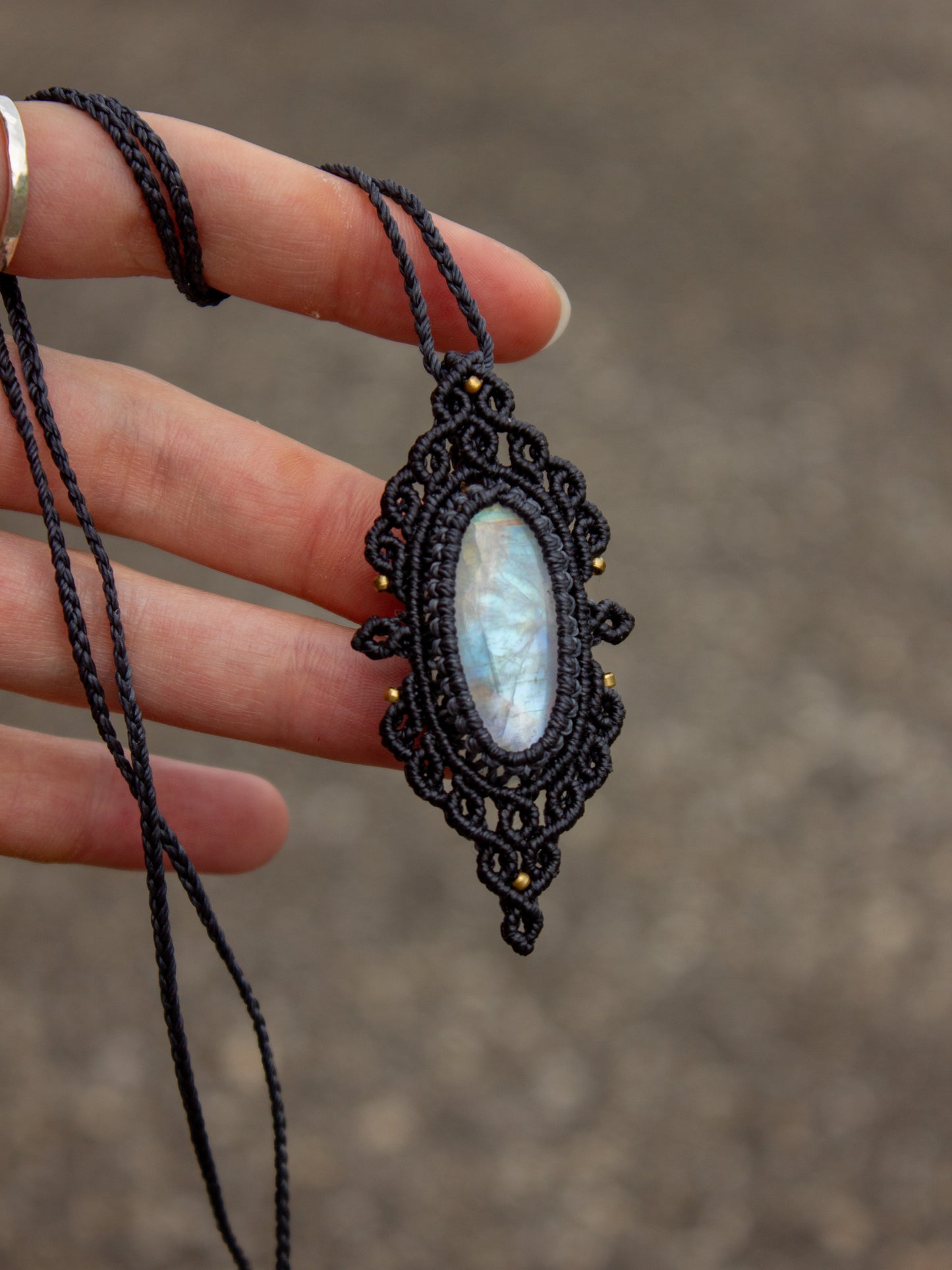 Rainbow Moonstone macrame necklace