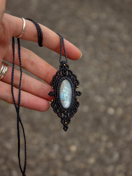 Rainbow Moonstone macrame necklace