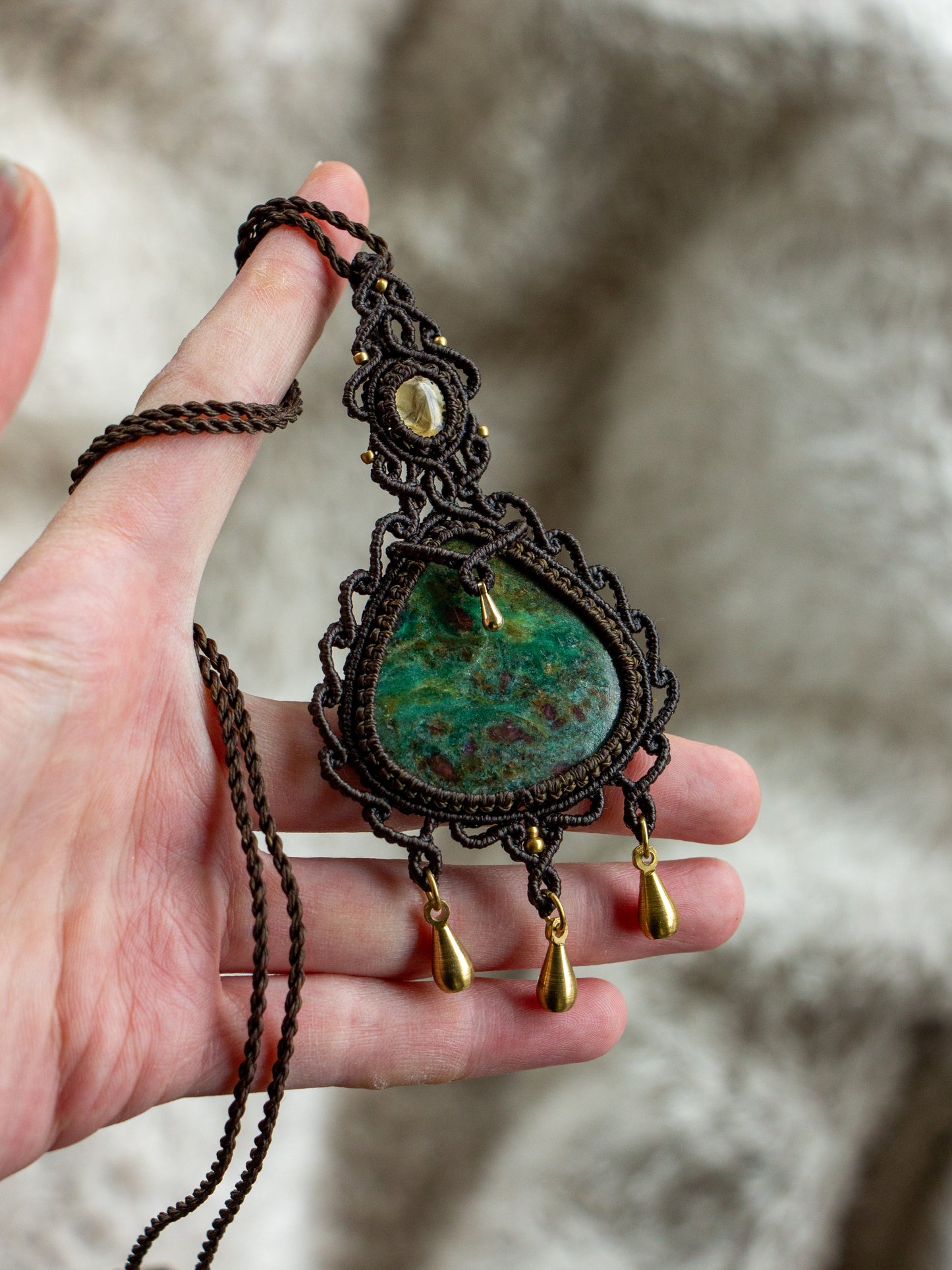 Citrine & Ruby in Zoisite macrame necklace