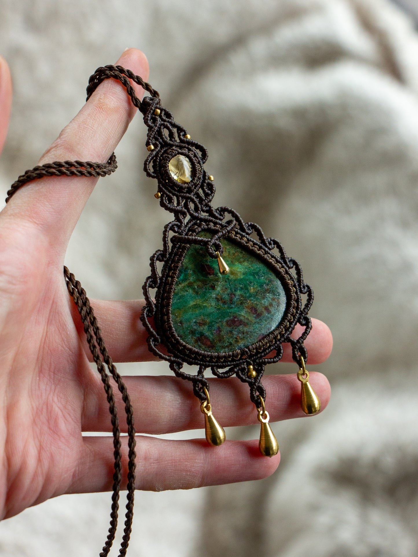 Citrine & Ruby in Zoisite macrame necklace