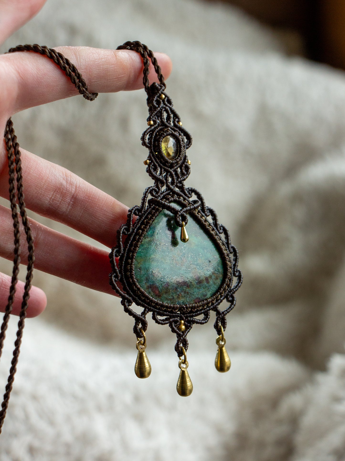 Citrine & Ruby in Zoisite macrame necklace