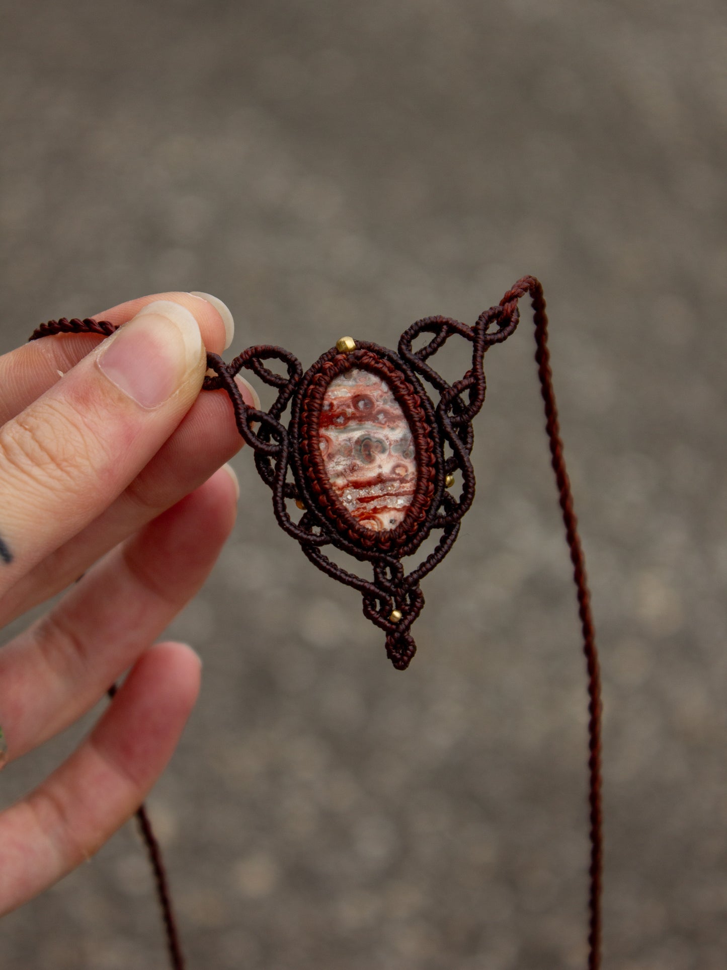 Crazy Lace Agate macrame necklace