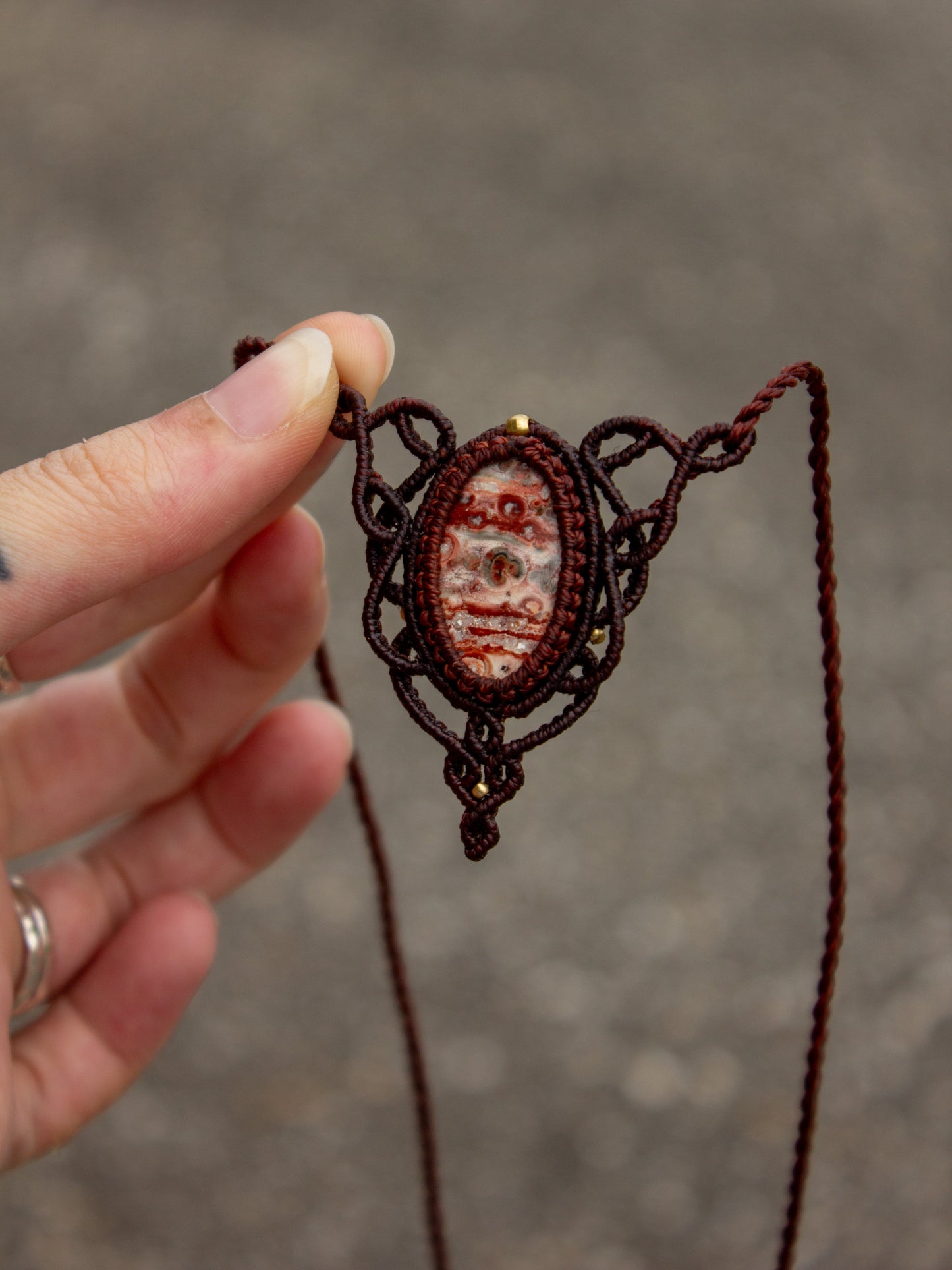 Crazy Lace Agate macrame necklace