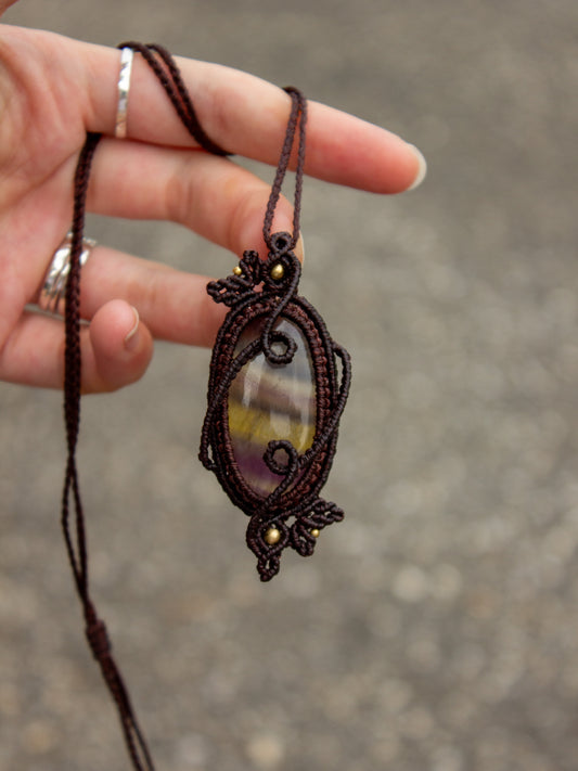 Rainbow Fluorite macrame necklace