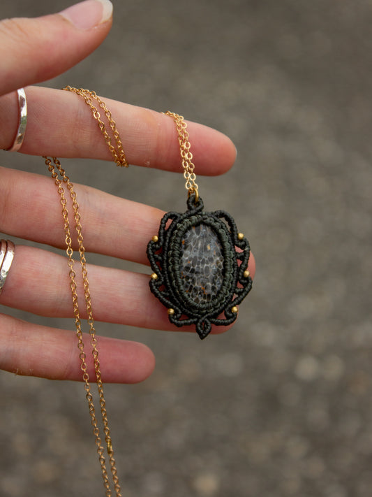 Coral Fossil macrame necklace
