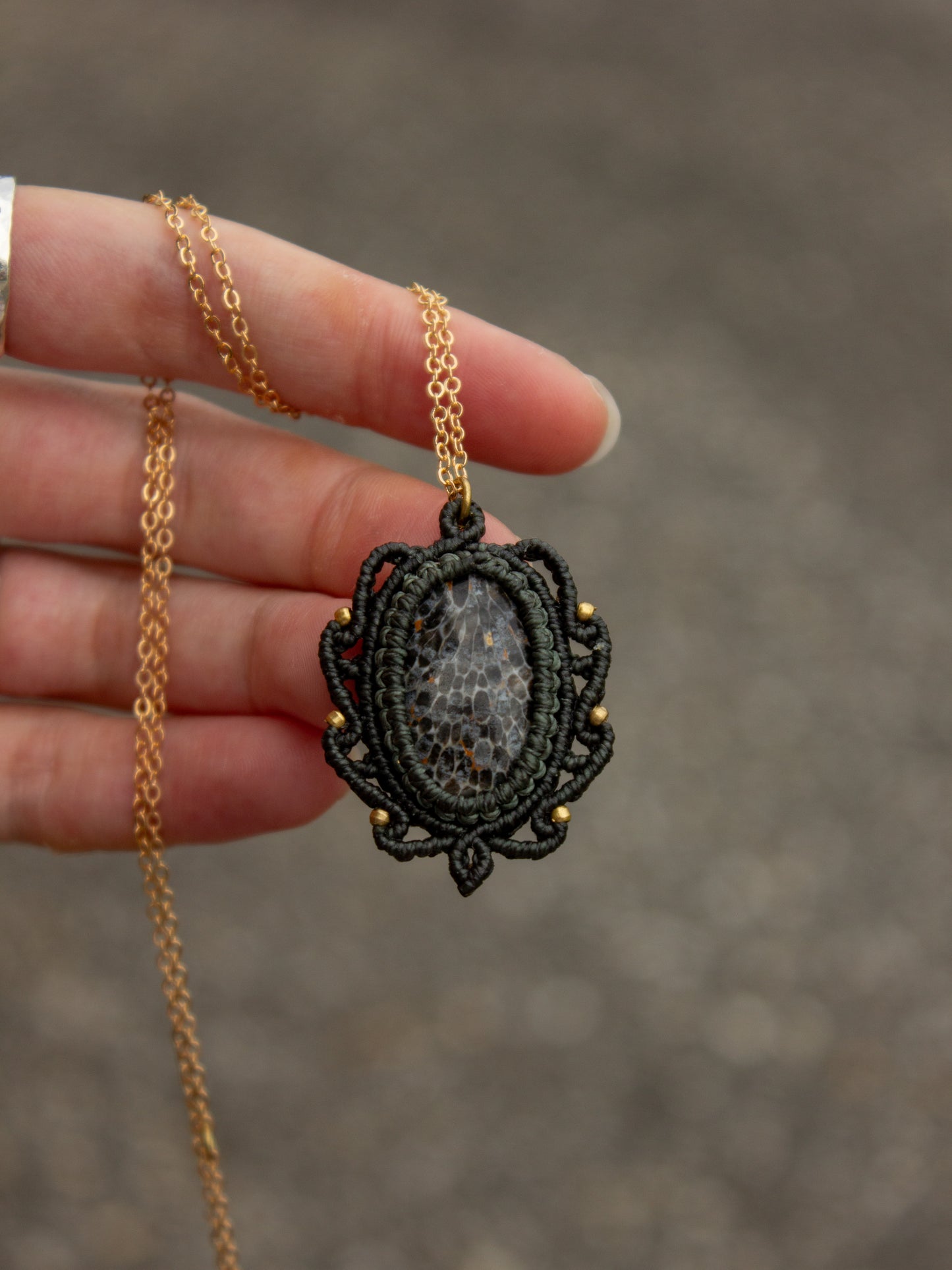 Coral Fossil macrame necklace
