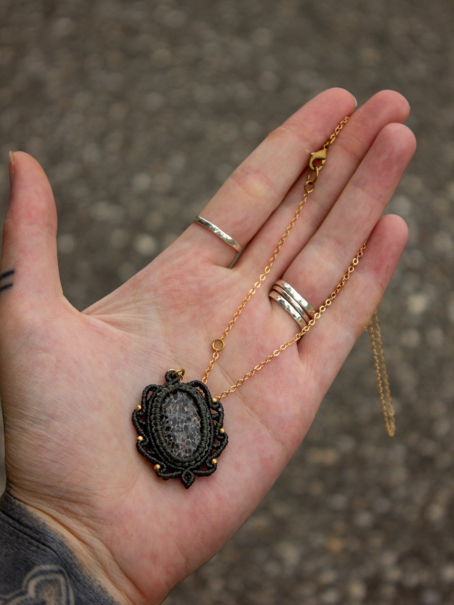 Coral Fossil macrame necklace