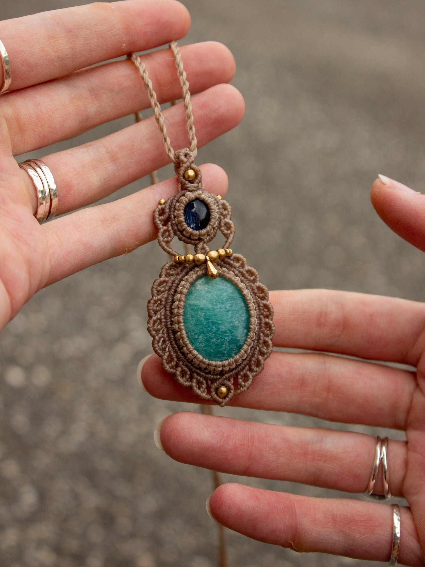 Kyanite & Amazonite macrame necklace