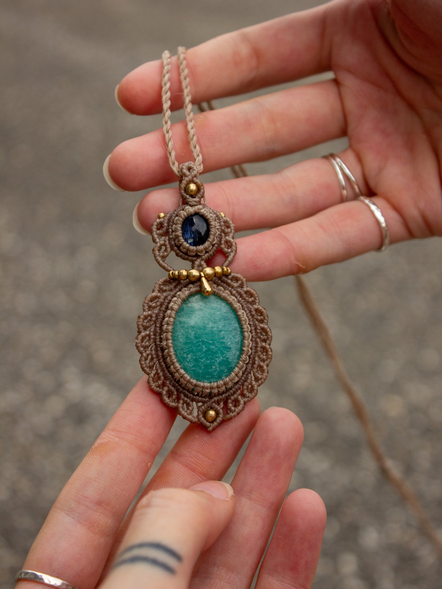 Kyanite & Amazonite macrame necklace