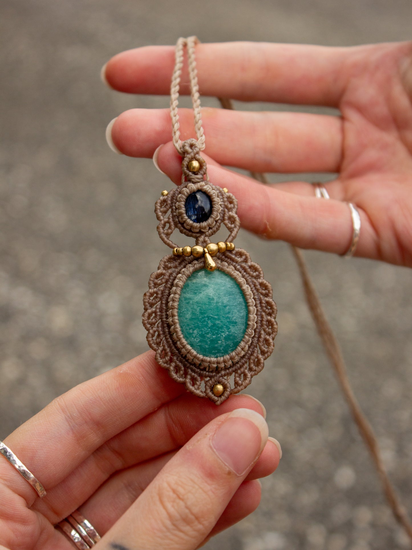 Kyanite & Amazonite macrame necklace