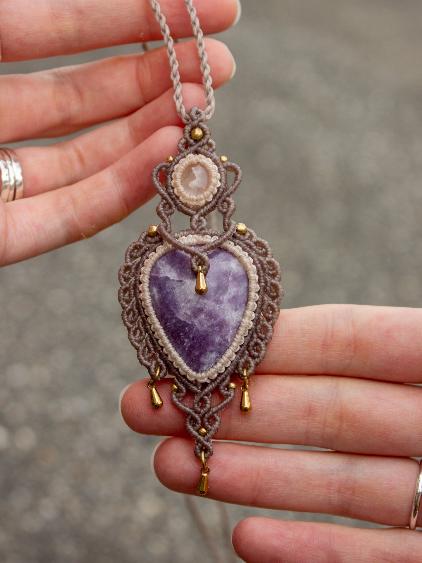 Rose Quartz & Lepidolite macrame necklace