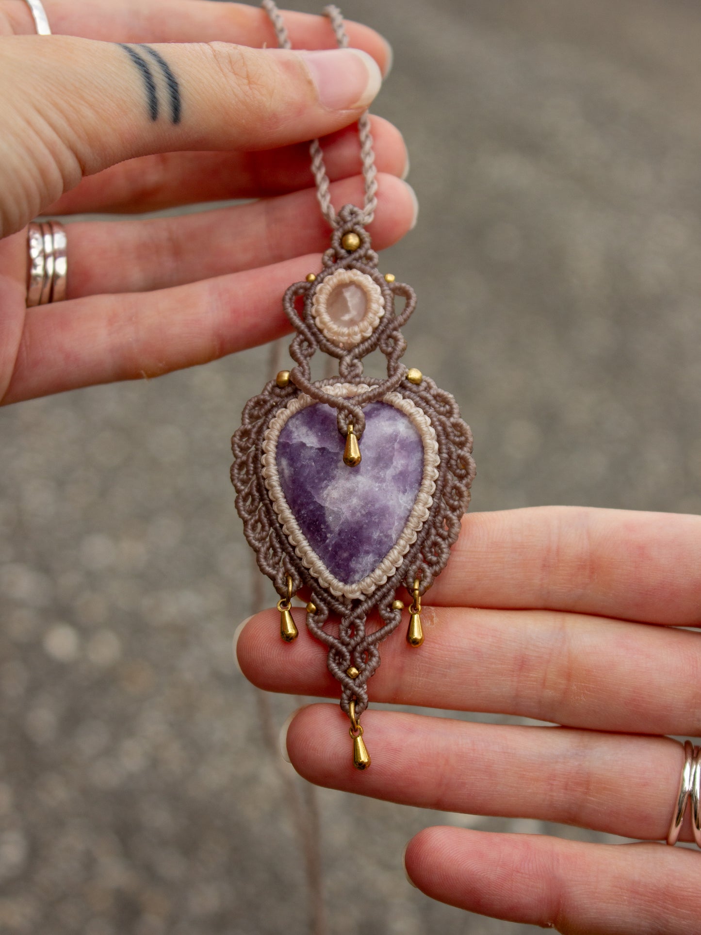 Rose Quartz & Lepidolite macrame necklace
