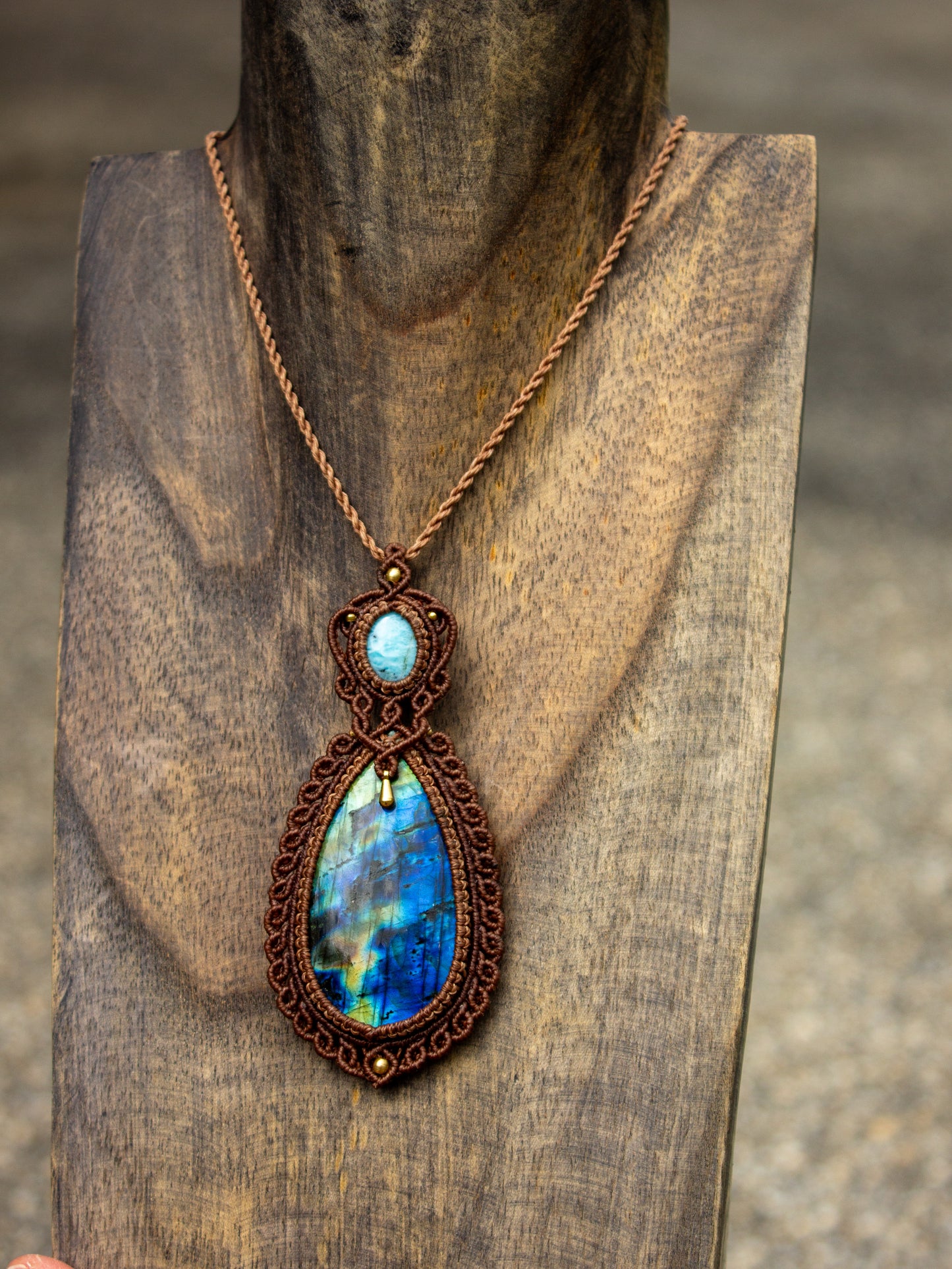 Larimar & Labradorite macrame necklace