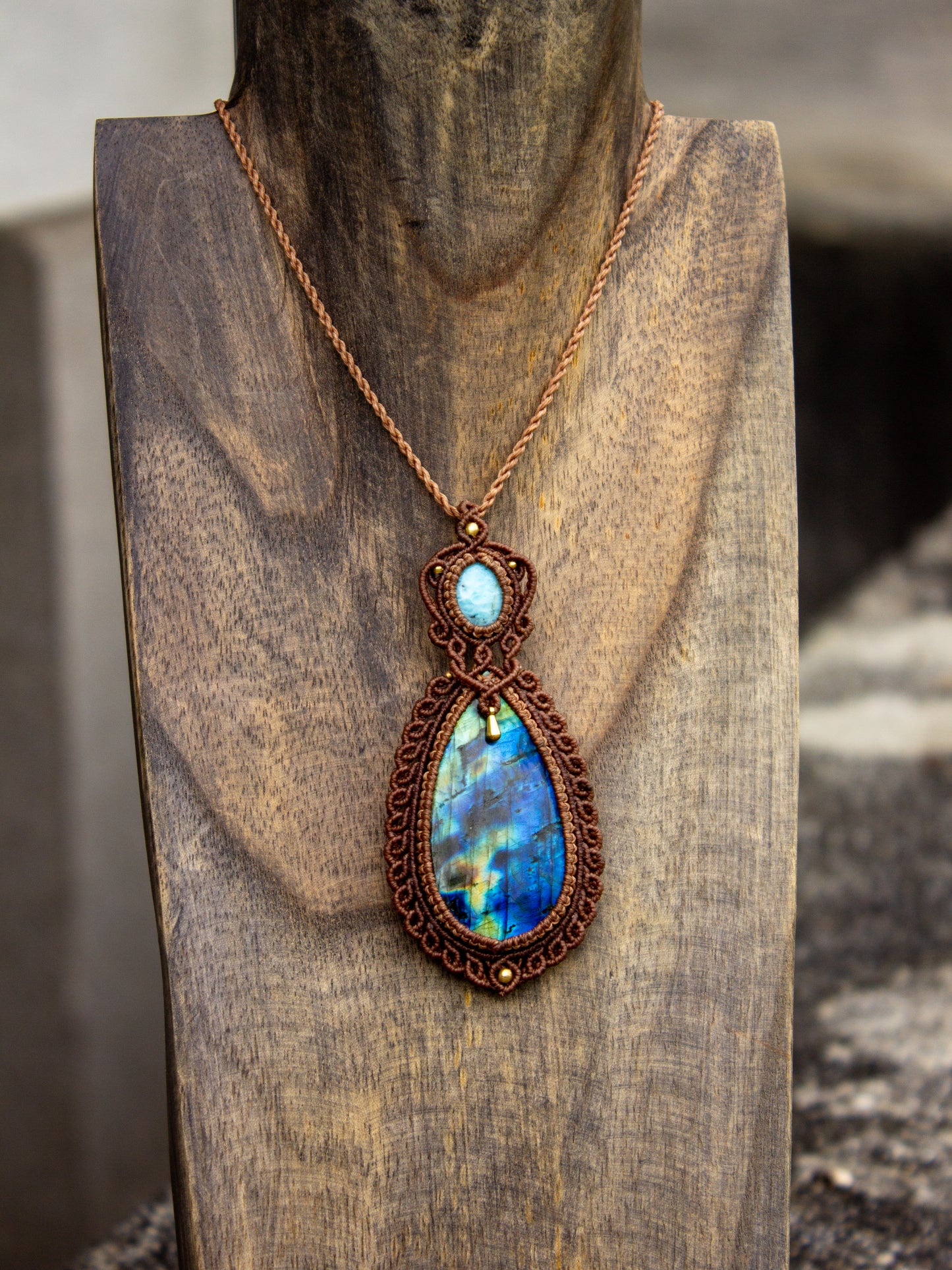 Larimar & Labradorite macrame necklace