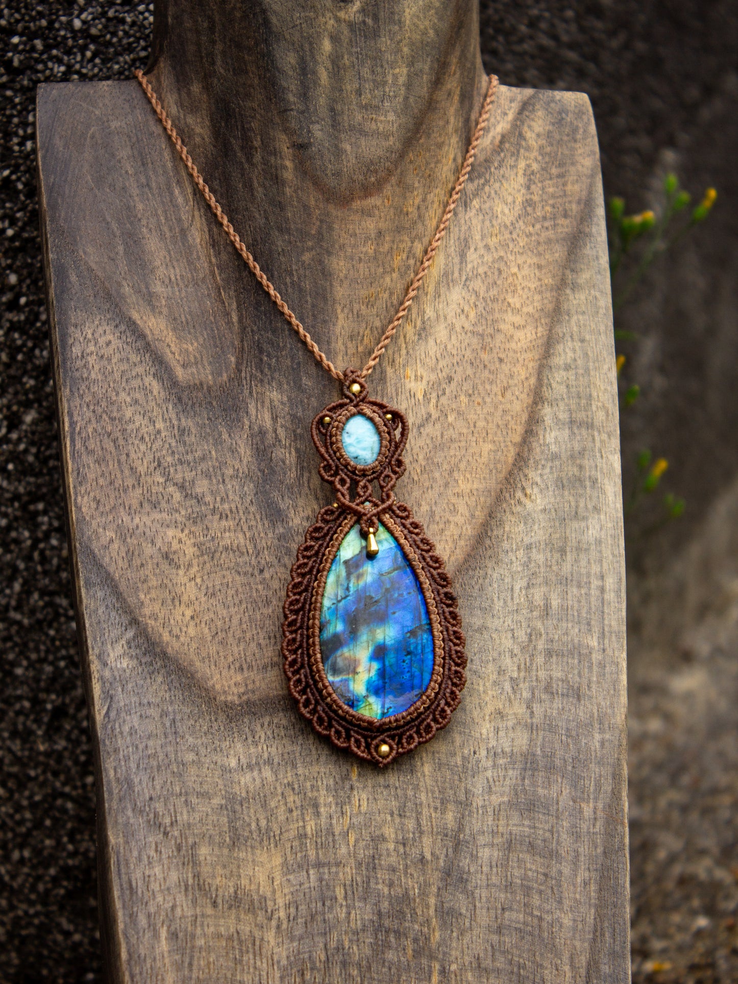 Larimar & Labradorite macrame necklace
