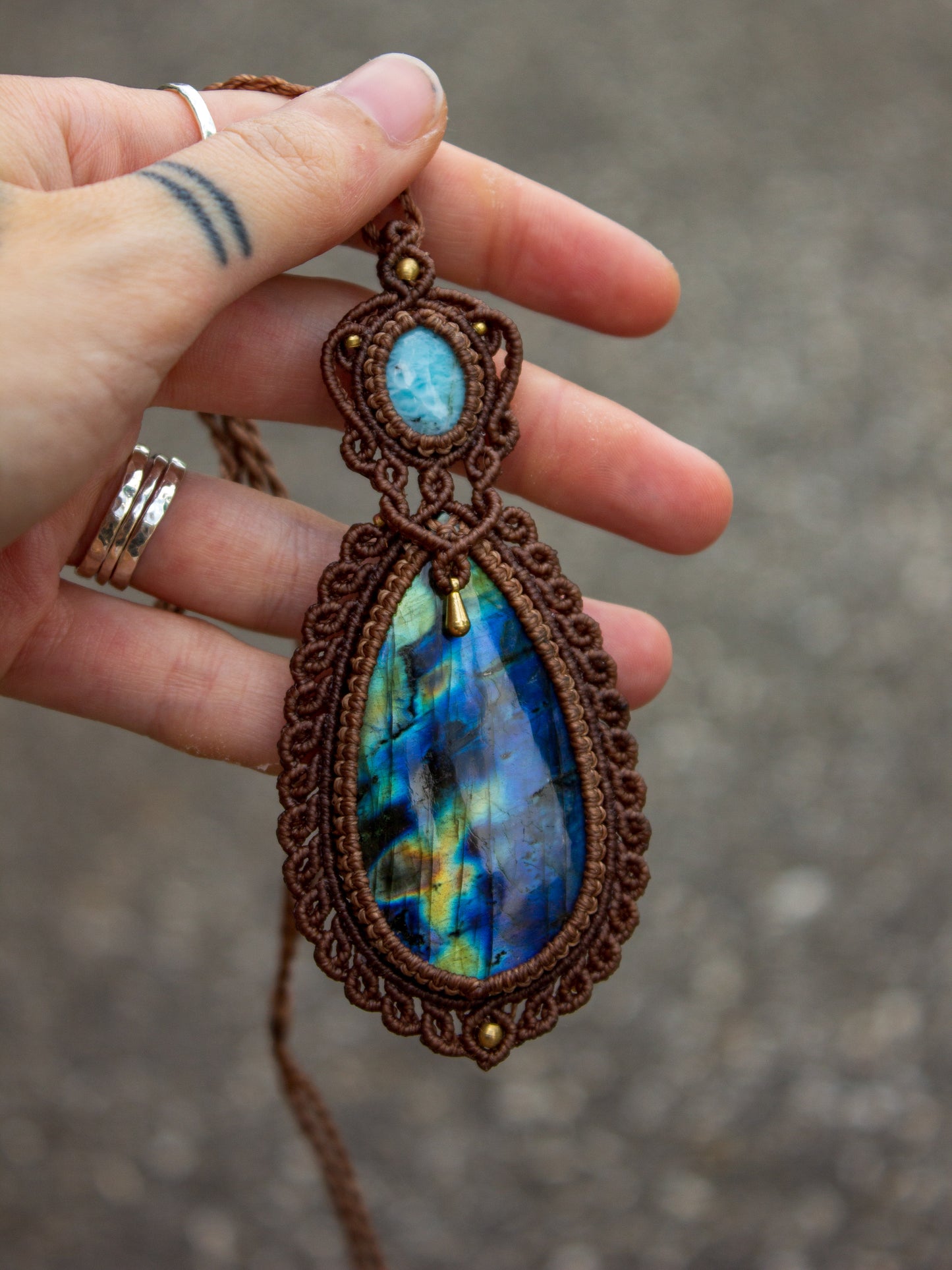 Larimar & Labradorite macrame necklace