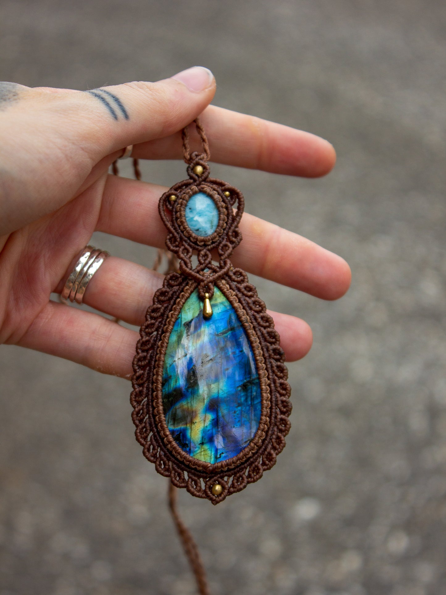 Larimar & Labradorite macrame necklace