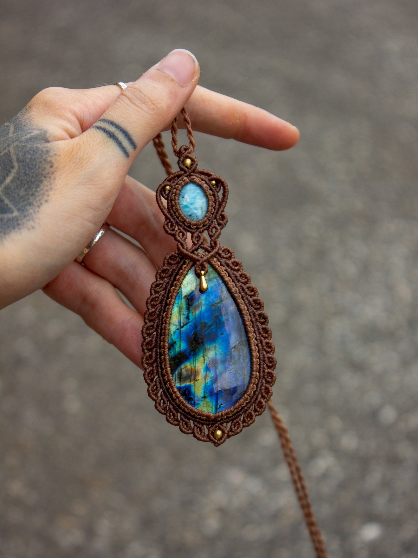 Larimar & Labradorite macrame necklace