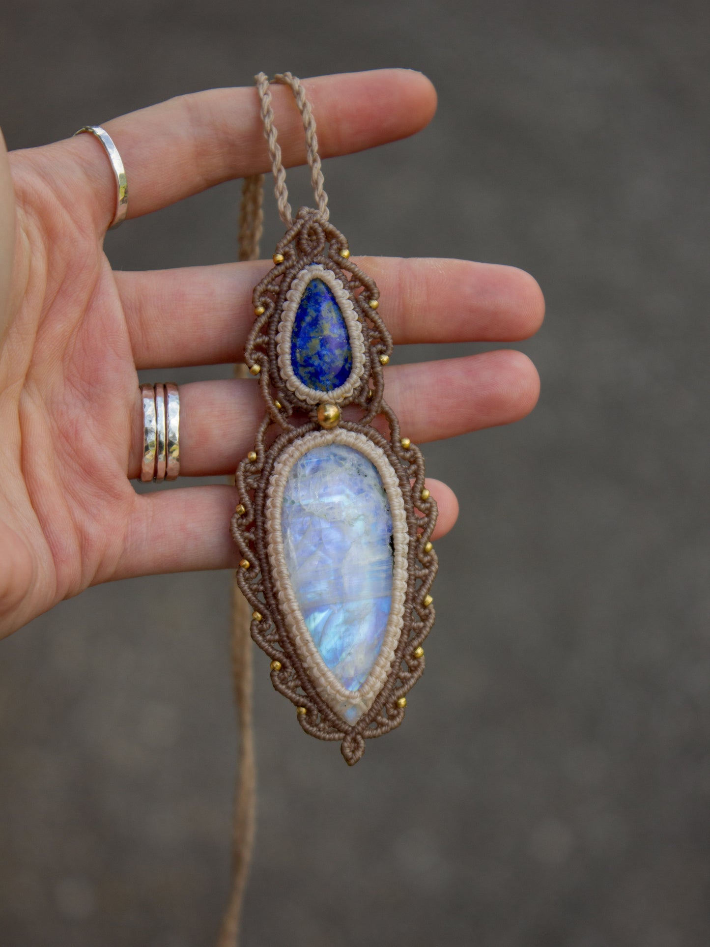 Lapis Lazuli & Rainbow Moonstone macrame necklace