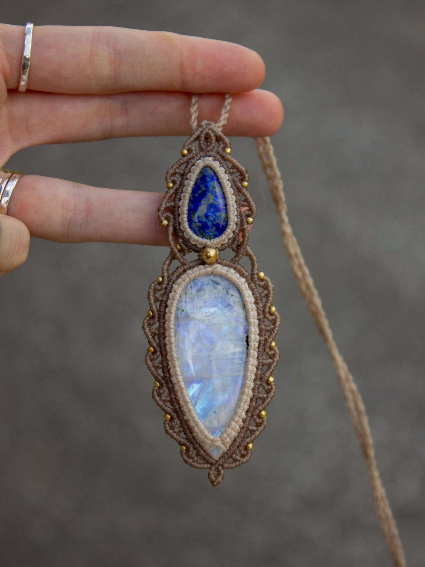 Lapis Lazuli & Rainbow Moonstone macrame necklace