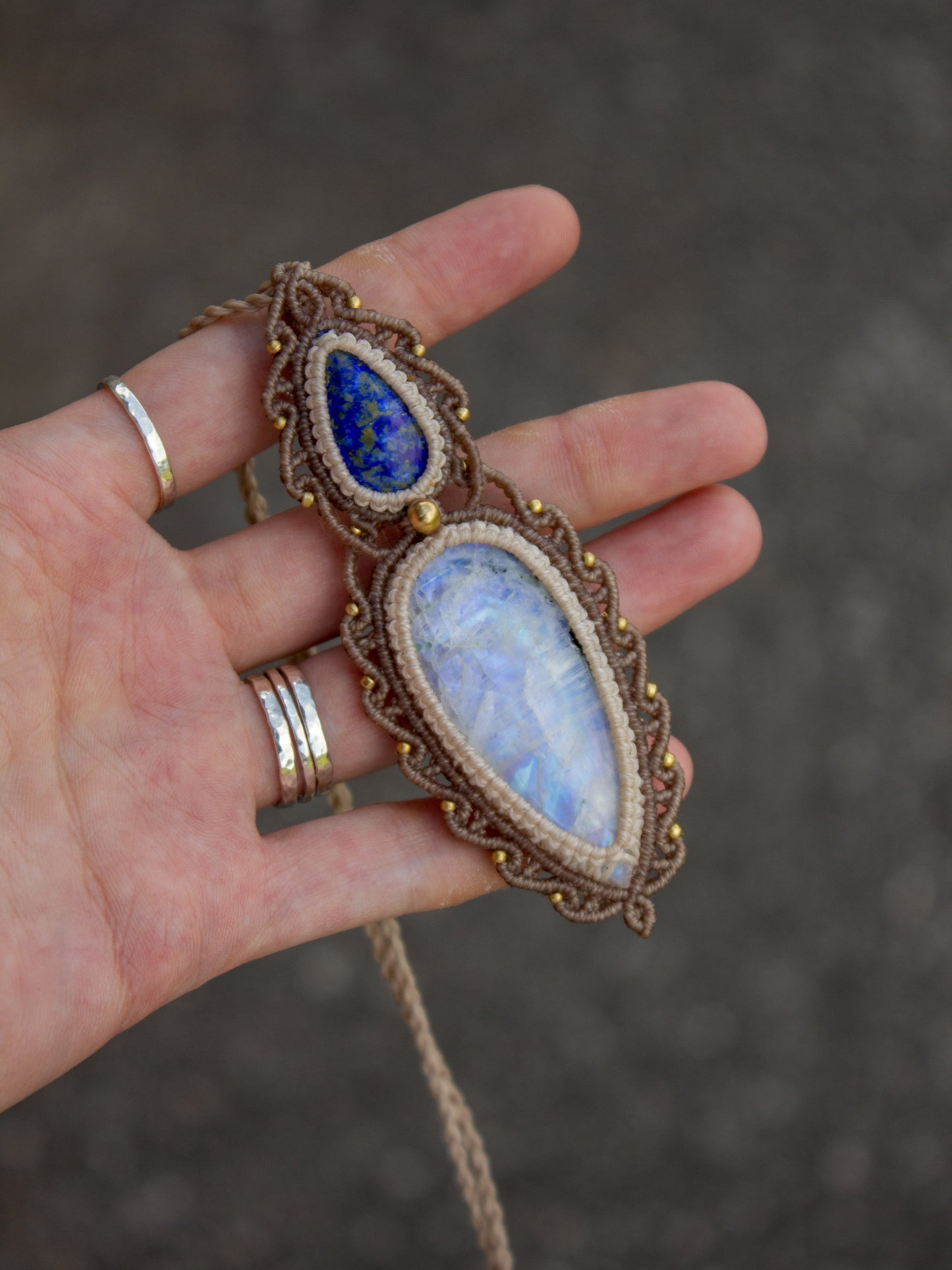 Lapis Lazuli & Rainbow Moonstone macrame necklace