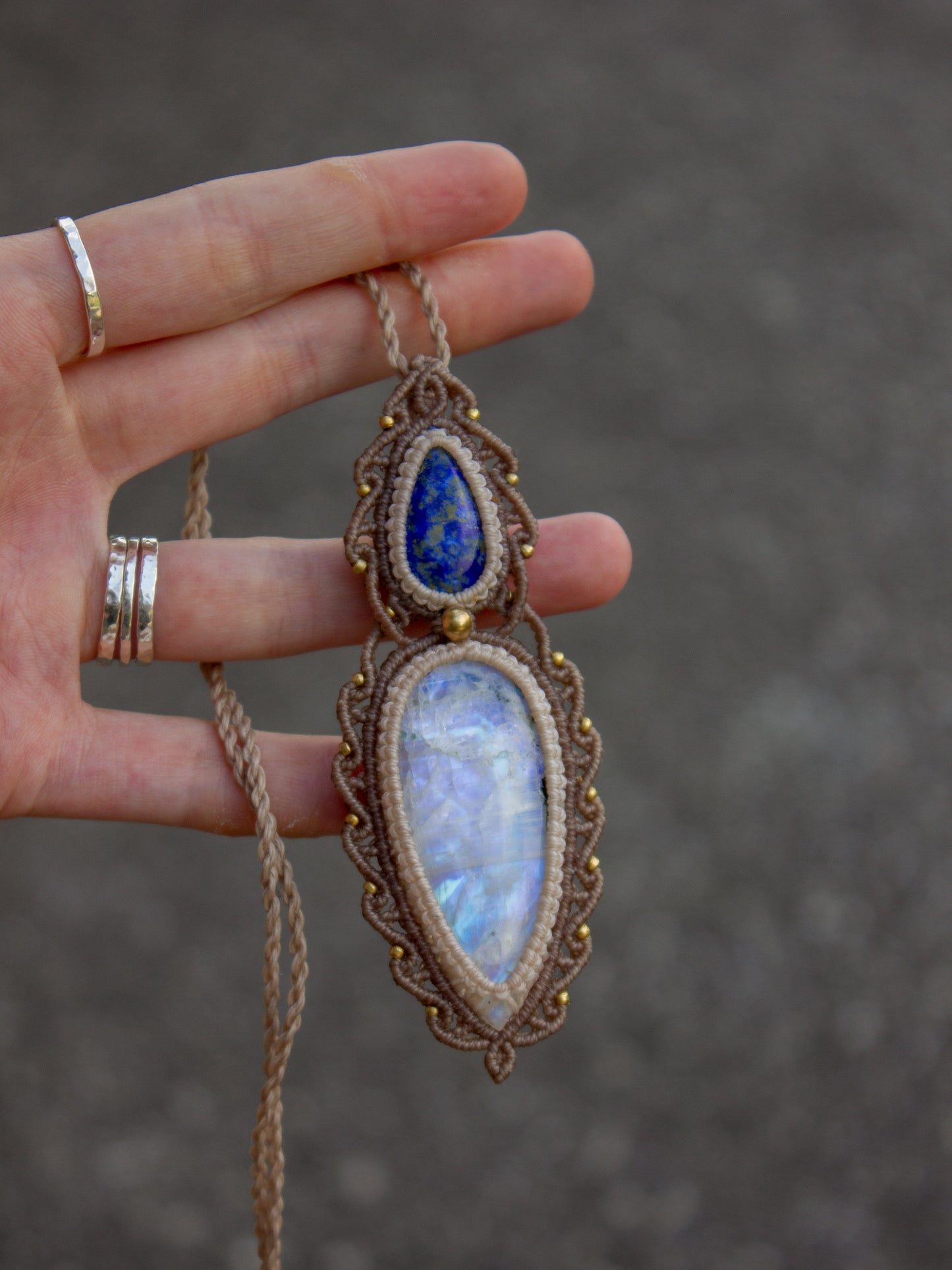 Lapis Lazuli & Rainbow Moonstone macrame necklace