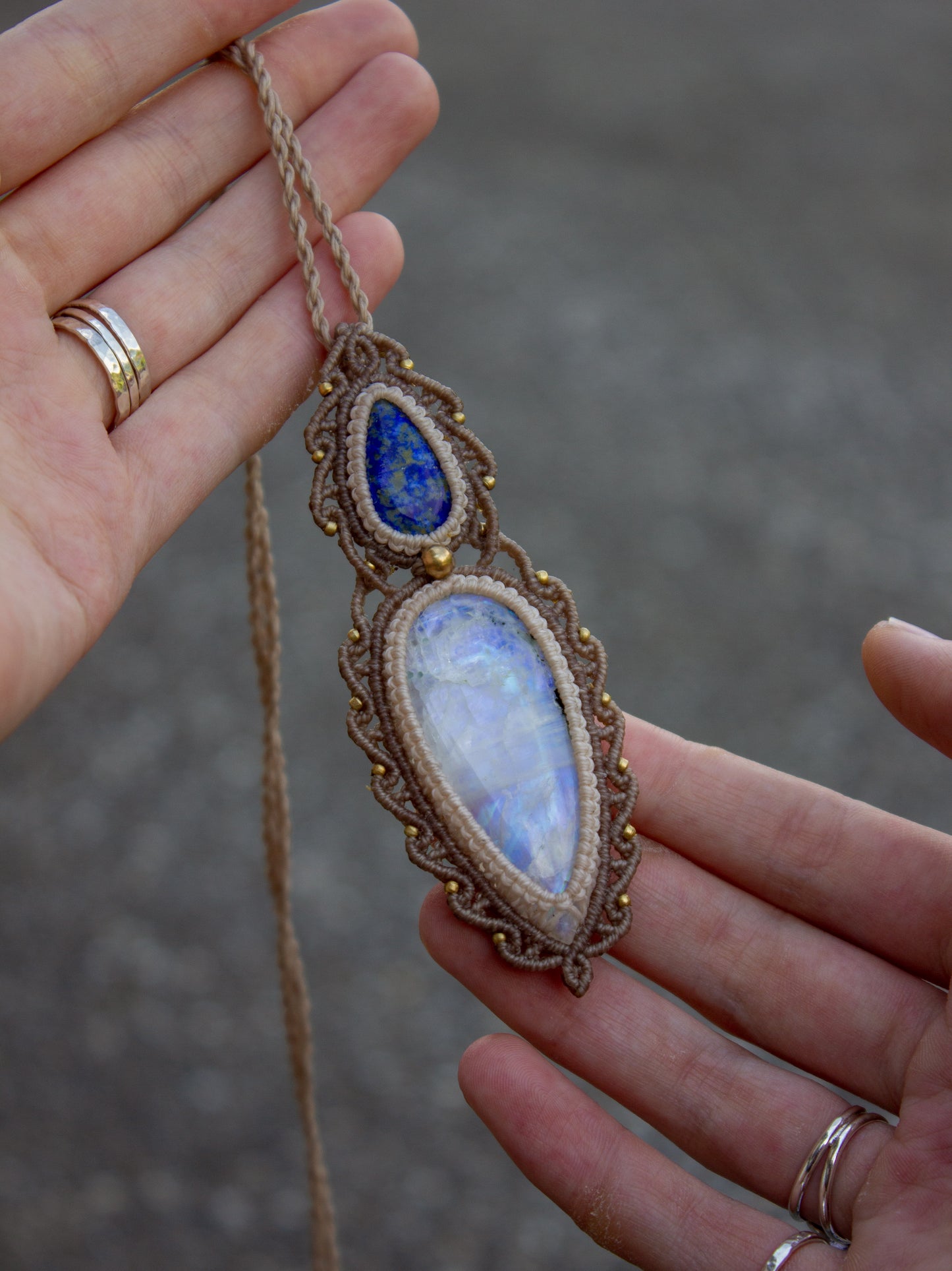 Lapis Lazuli & Rainbow Moonstone macrame necklace