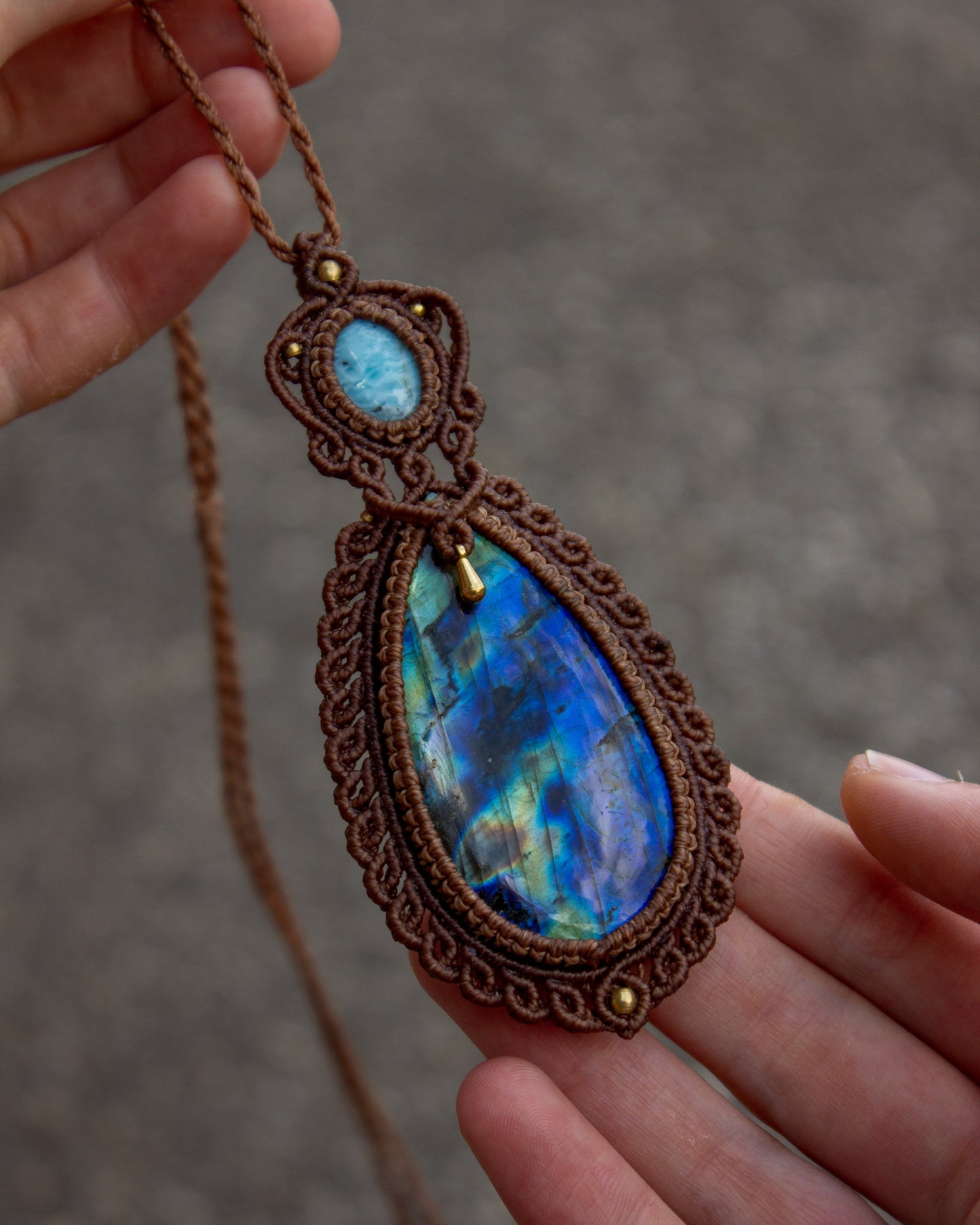 Larimar & Labradorite macrame necklace