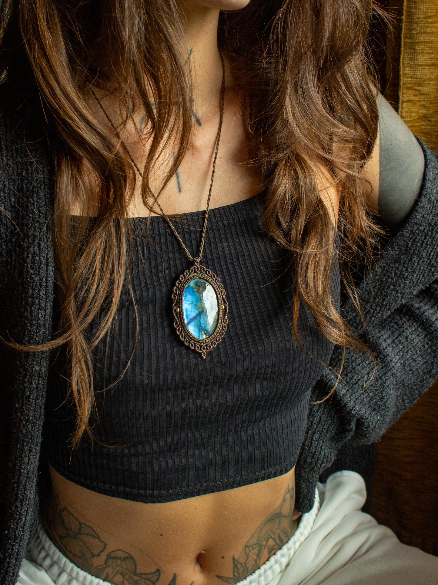 Labradorite macrame necklace
