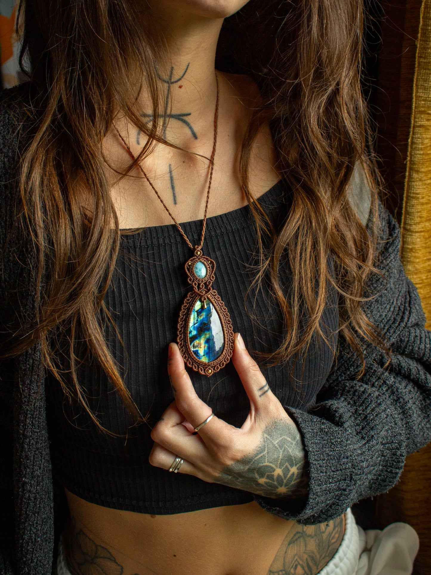 Larimar & Labradorite macrame necklace