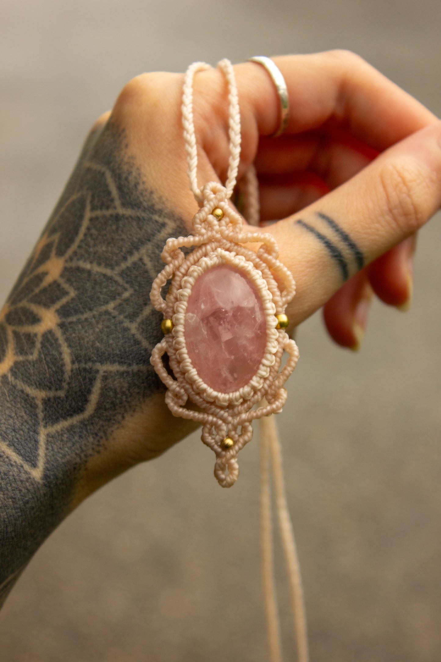 Rose Quartz • macrame necklace