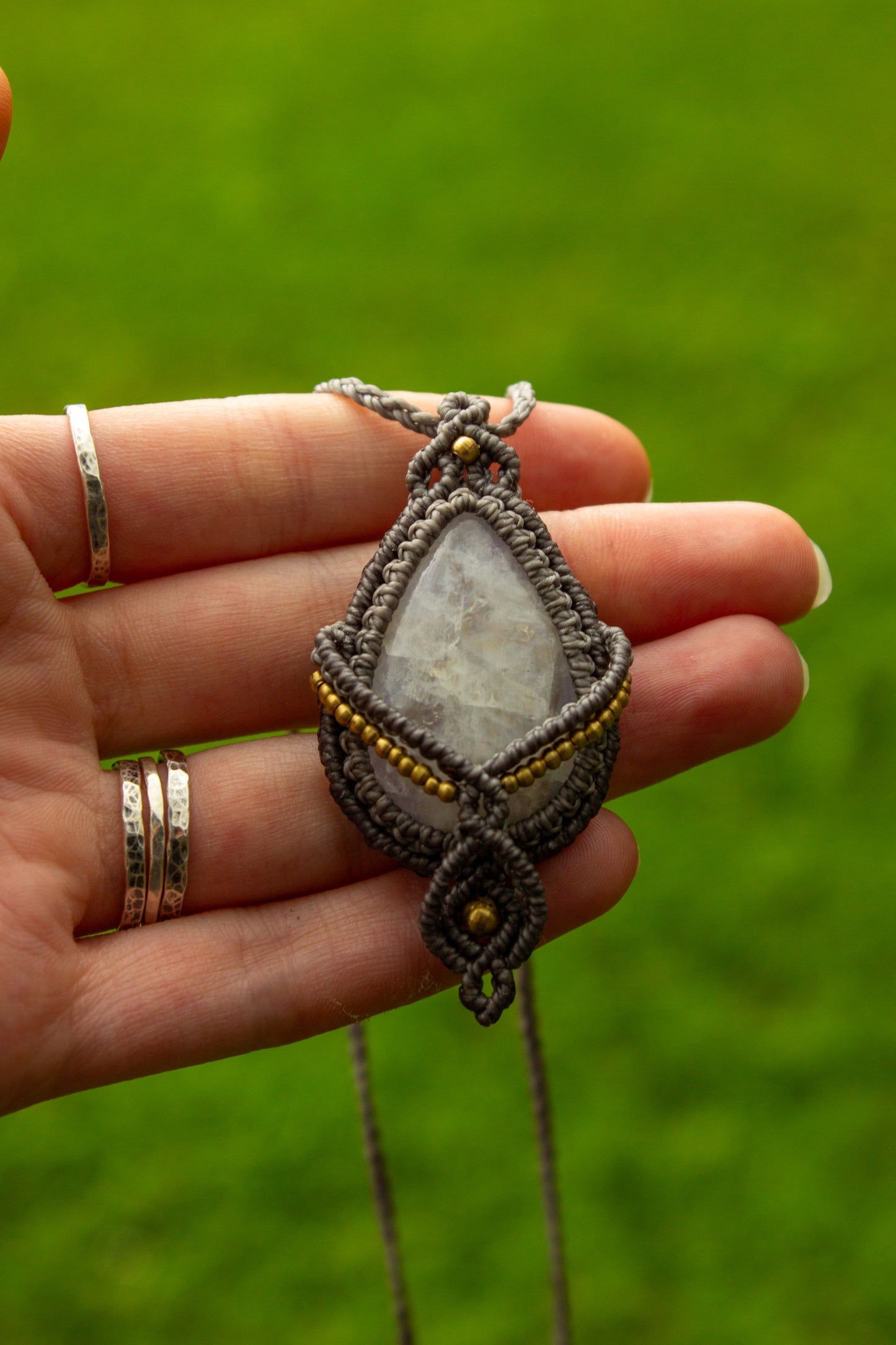 Rainbow Moonstone • macrame necklace