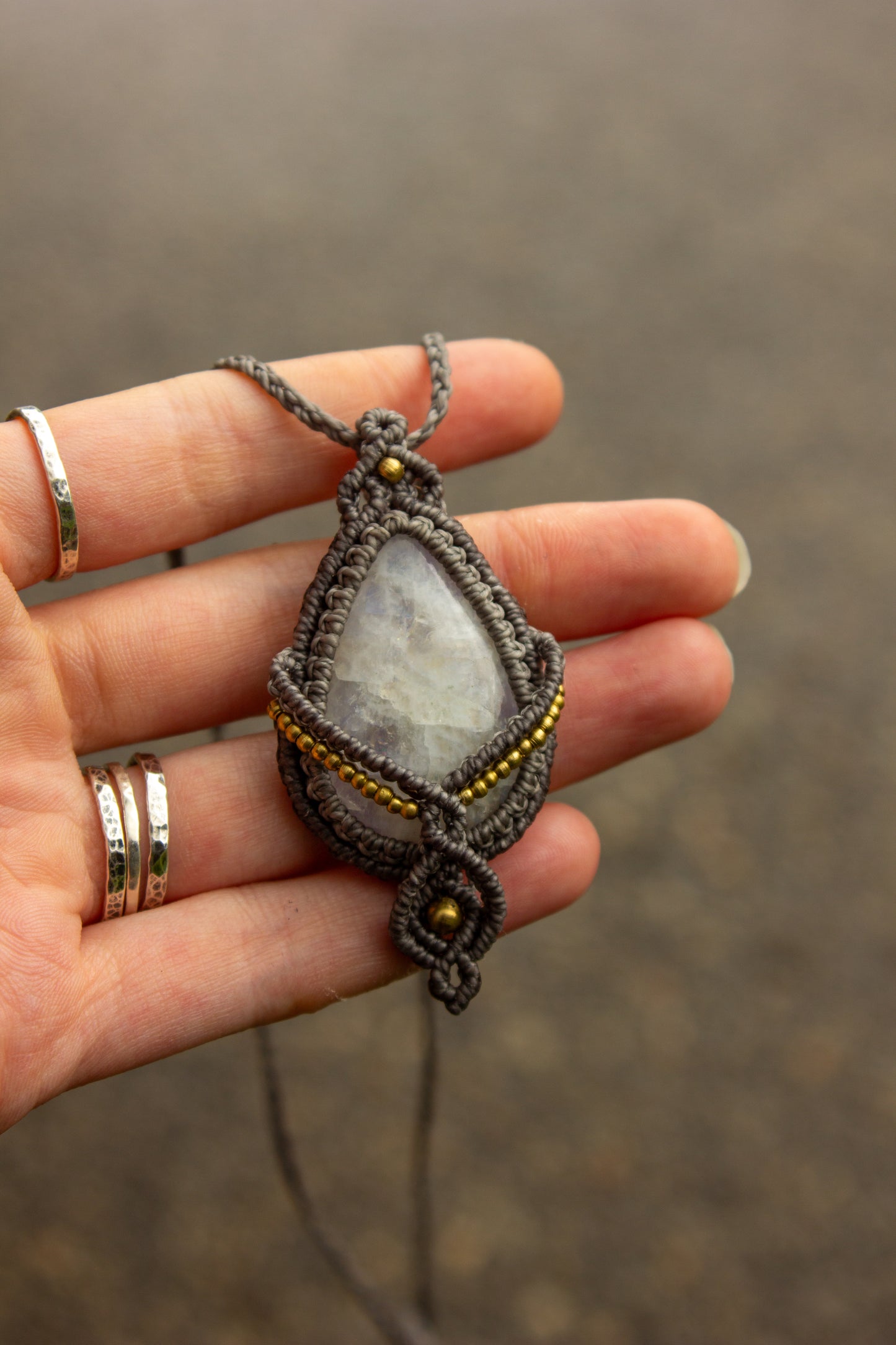 Rainbow Moonstone • macrame necklace