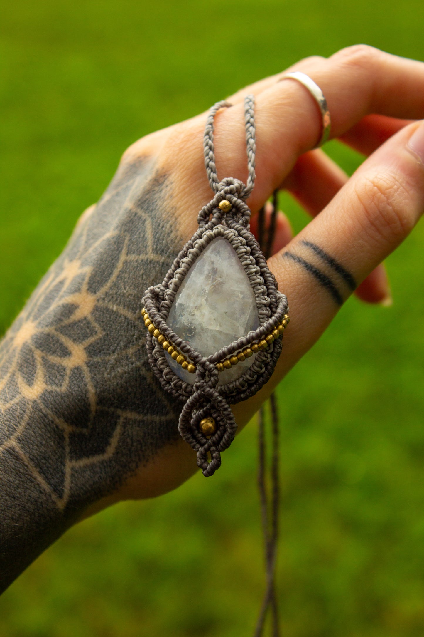 Rainbow Moonstone • macrame necklace