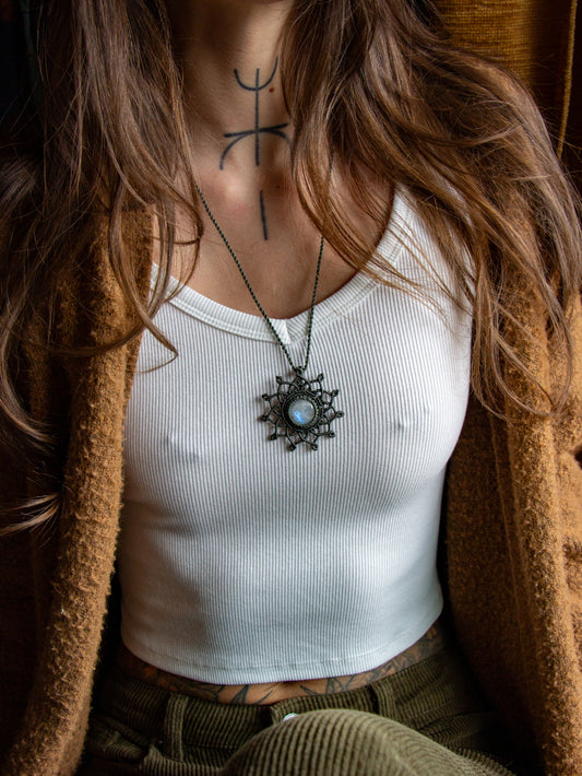 Rainbow Moonstone macrame necklace
