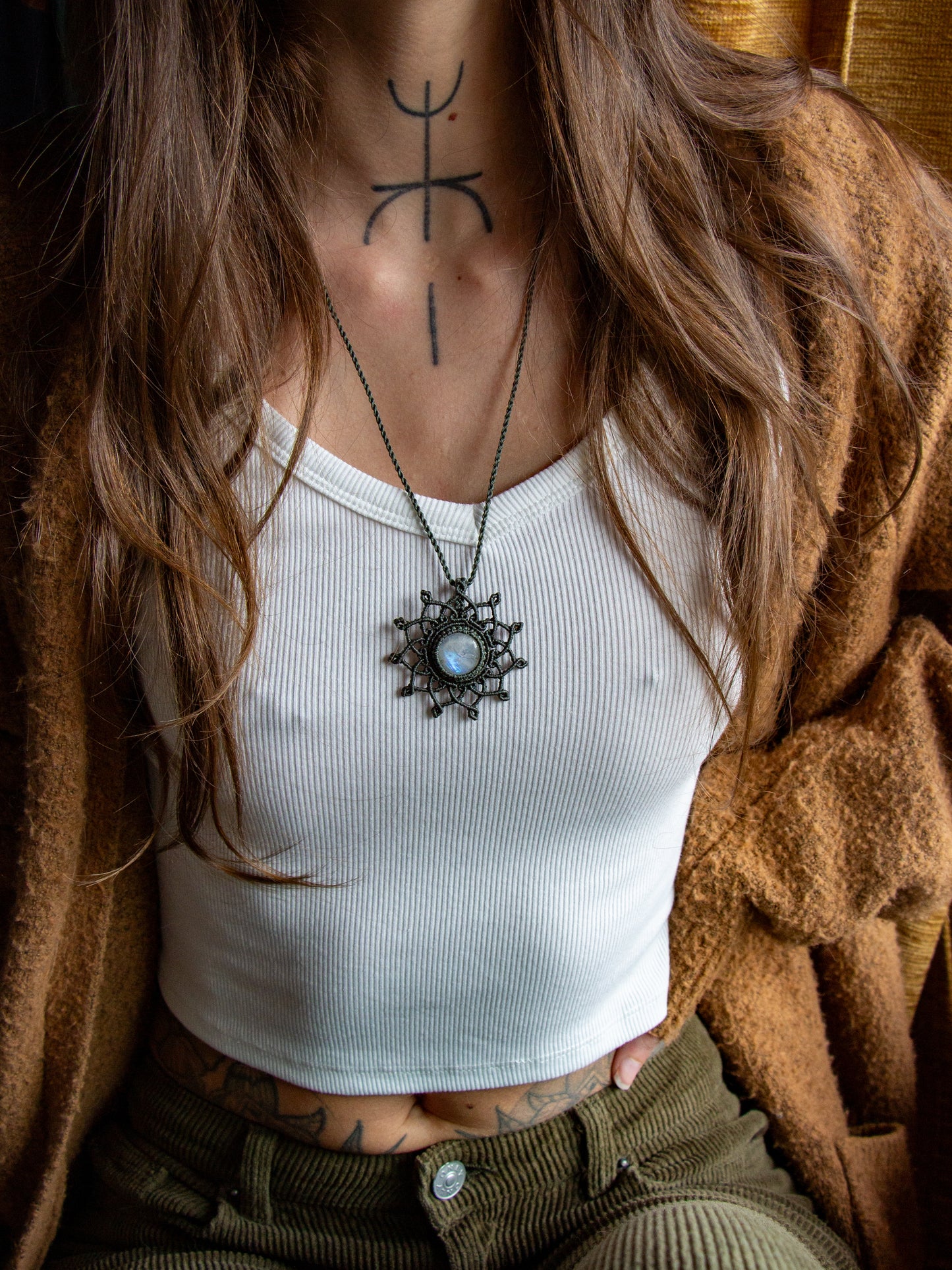 Rainbow Moonstone macrame necklace