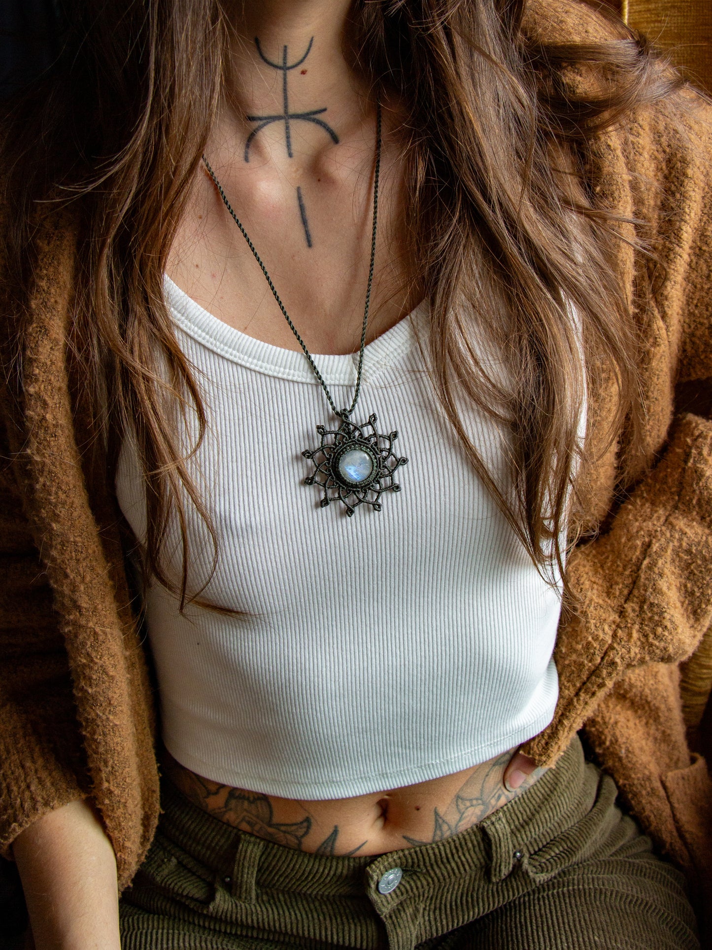 Rainbow Moonstone macrame necklace