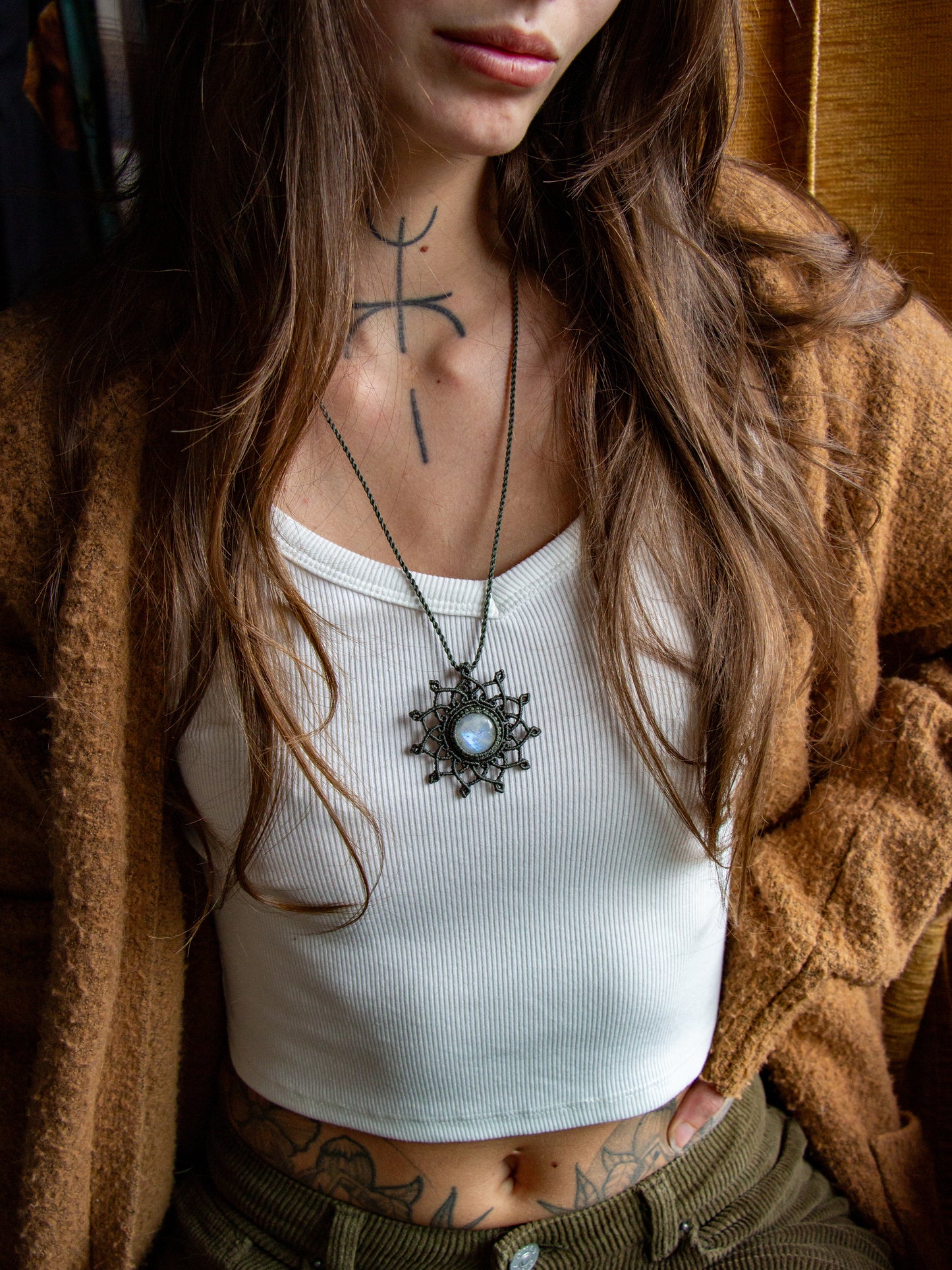 Rainbow Moonstone macrame necklace