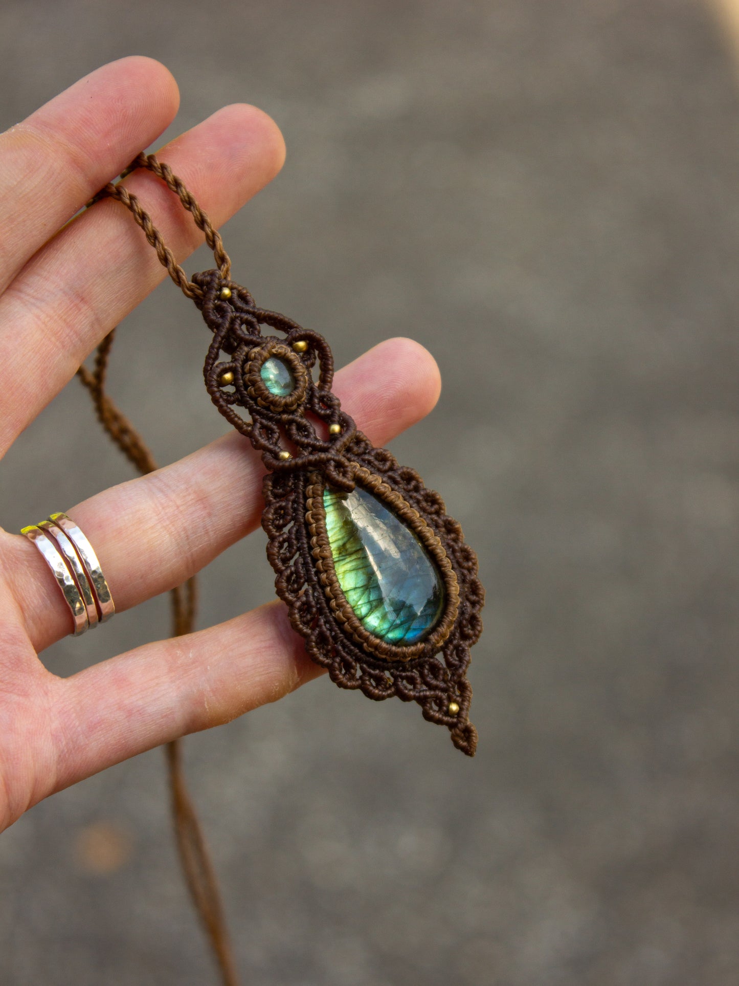 Labradorite & Labradorite macrame necklace