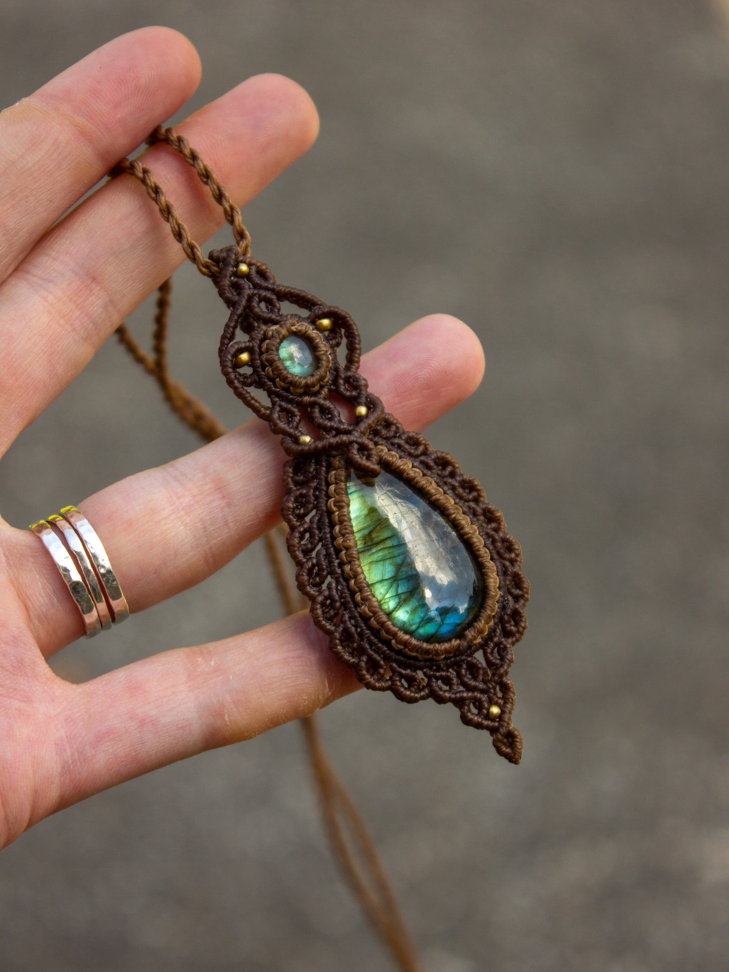 Labradorite & Labradorite macrame necklace