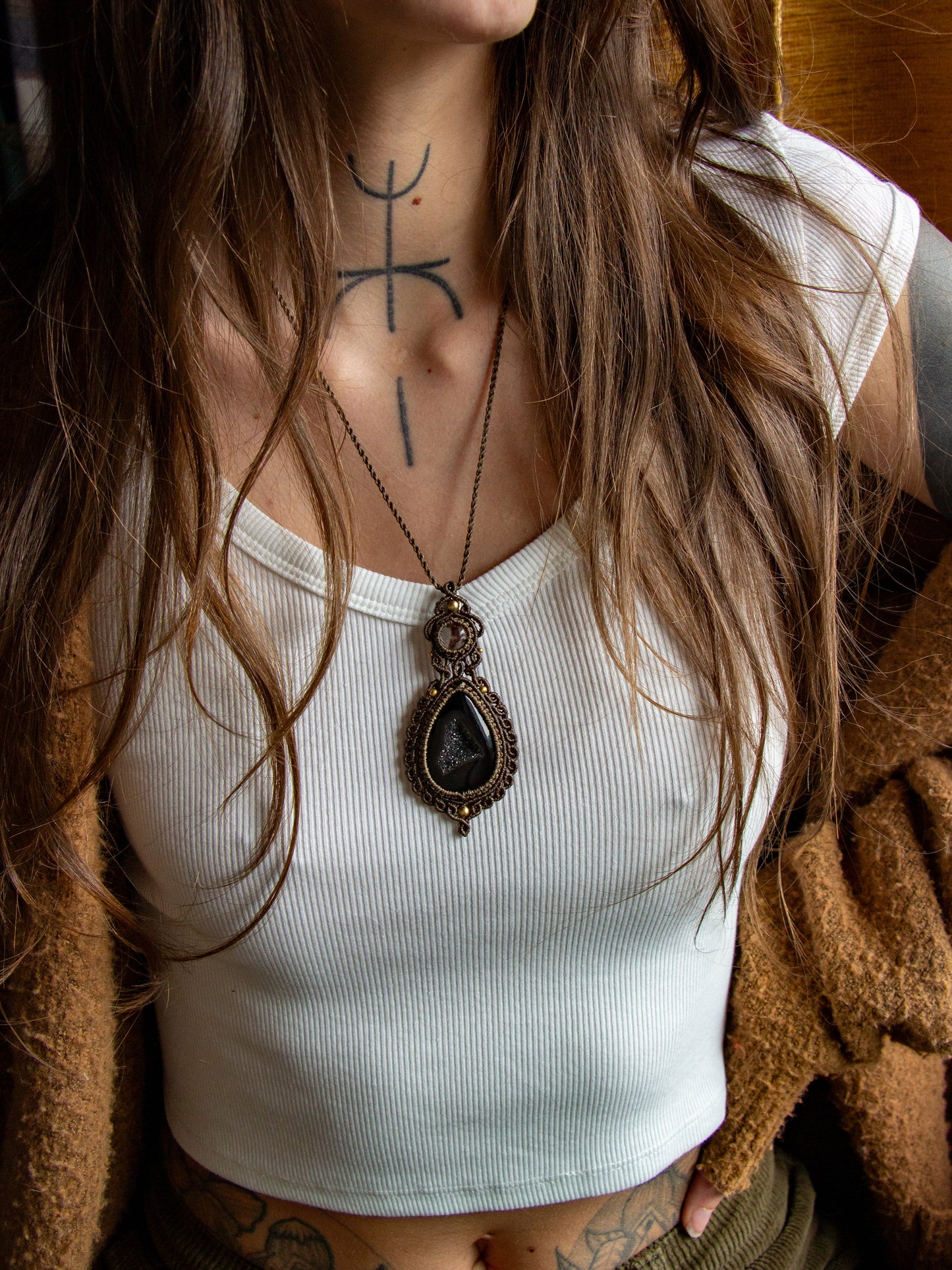 Garden Quartz & Black Onyx macrame necklace