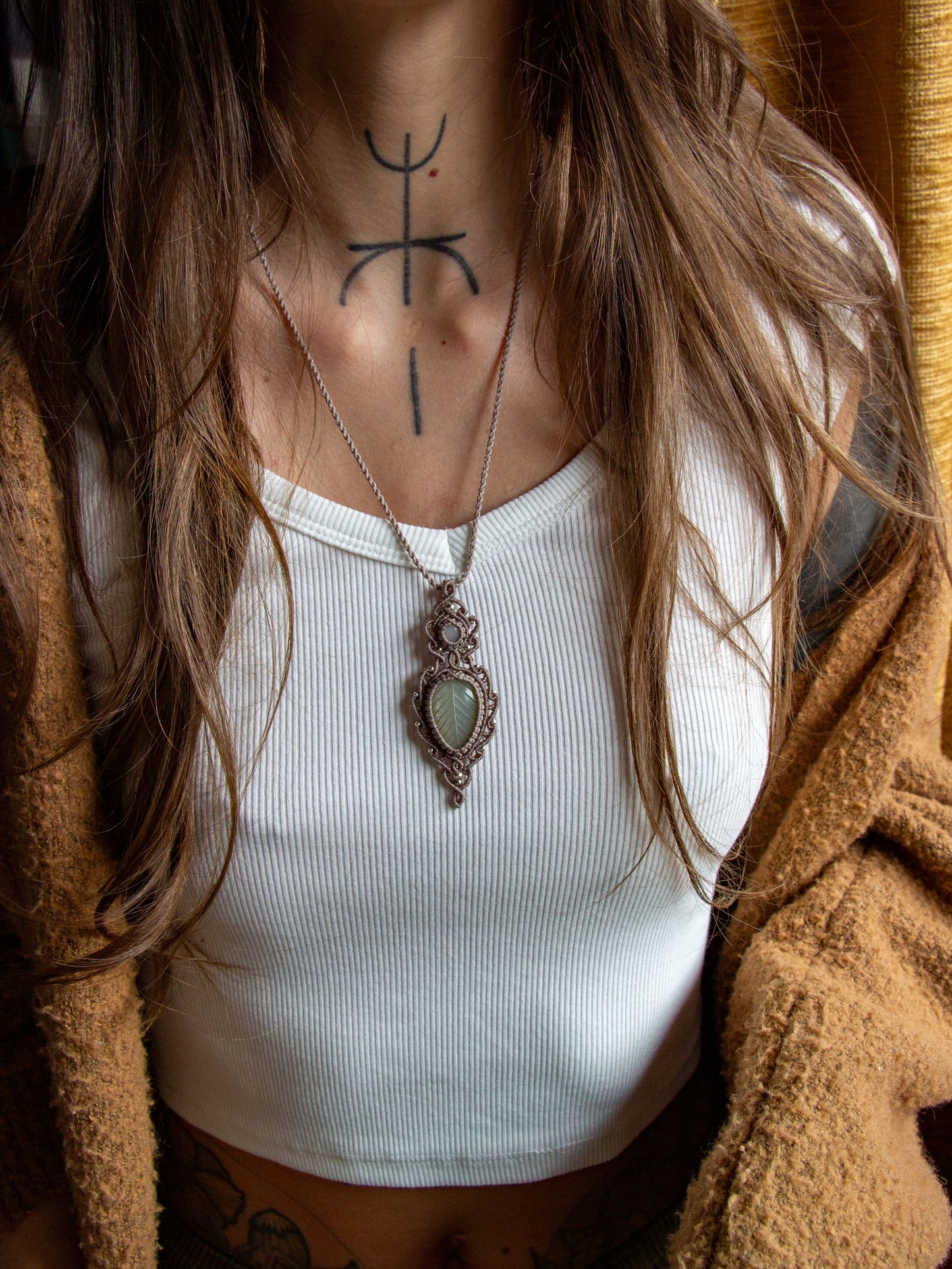 double Grey Moonstone macrame necklace