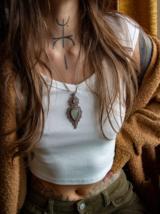 double Grey Moonstone macrame necklace