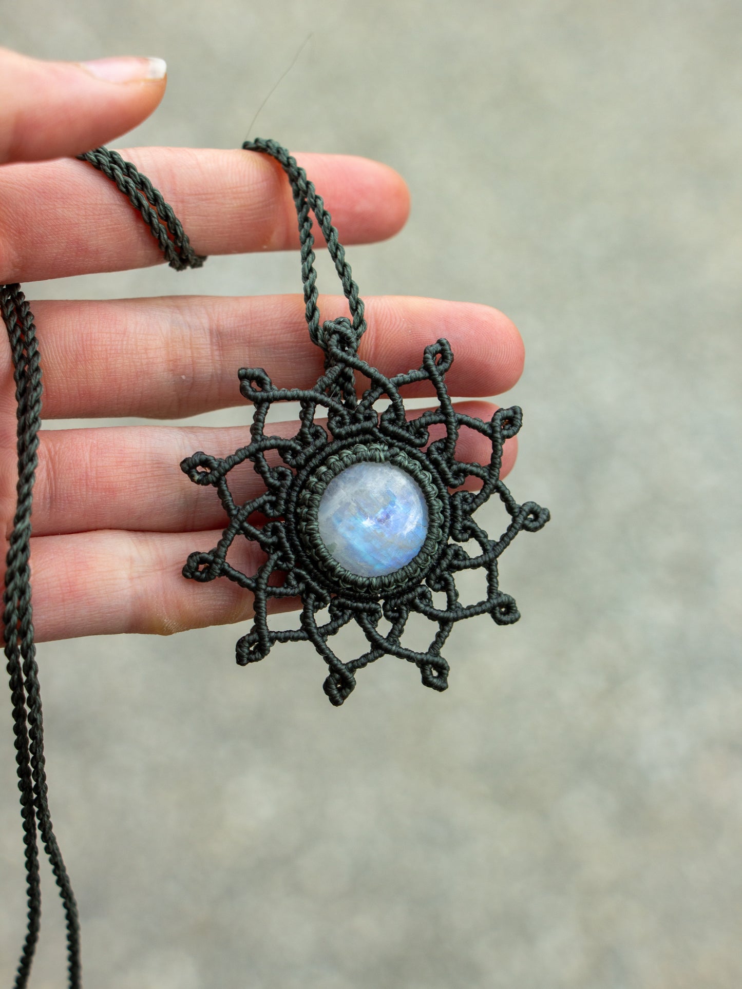 Rainbow Moonstone macrame necklace