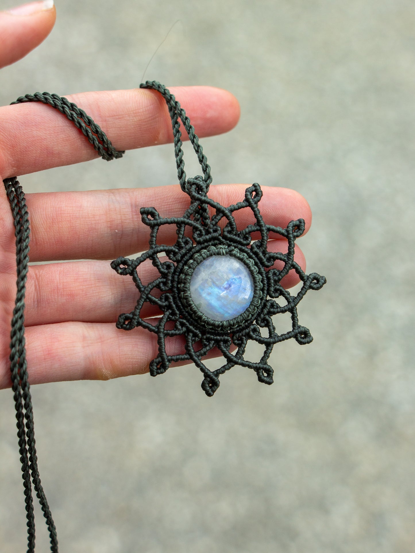 Rainbow Moonstone macrame necklace