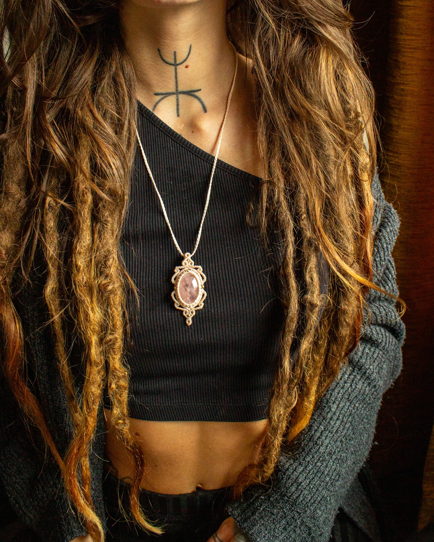 Rose Quartz • macrame necklace